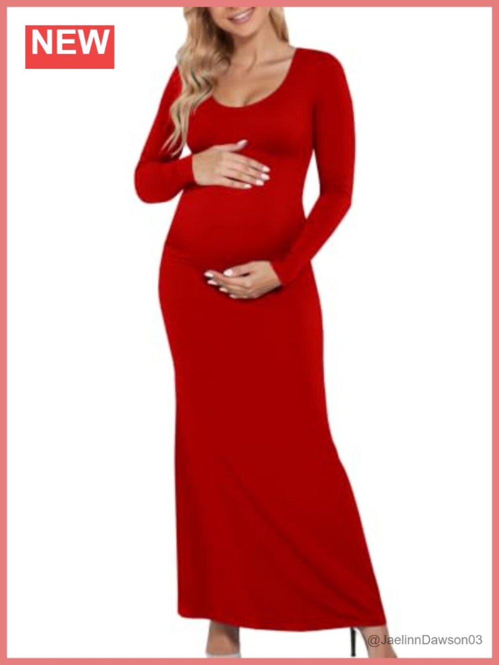 Maternity Maxi Dress Long Sleeve Slim Fit Pregnancy Scoop Neck Side Split